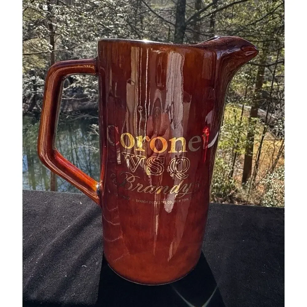Vintage Coronet VSQ Brandy Pottery Water Pouring Pitcher Brown Barware -A1